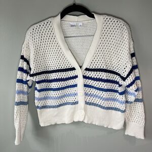 Gap Kids Girls Cardigan Button Up Sweater, White W Blue Stripes, Size S (6-7)